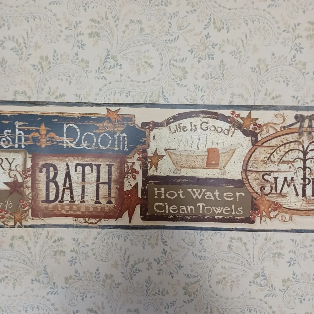 Wallpaper Border Good Life Bath Laundry Signs Beige